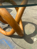 1970s Wooden Knot Dining Table and Glass Top