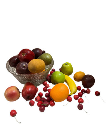 50 Pieces of Fake Fruits in Large Glass Bowl