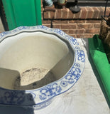 1970s Blue and White Floral Ceramic Planter
