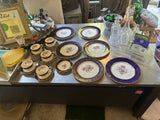22 Kt Filigree Deep Blue Plate Set With Floral Accents- Set of 17