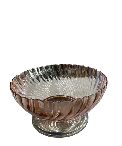 Pink Depression Glass Bowl With Footed Silver Base