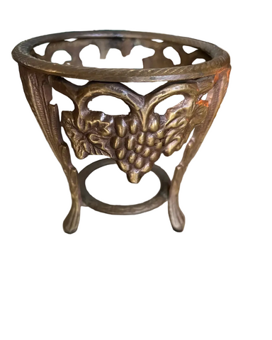 Vintage Brass Egg/Crystal Holder With Grape and Leaf Accents