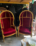 Pair of Gold Trim Red Baroque Porters Chairs