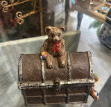 Heavy Metal Chest Style Doorstop With Teddy Bear Accents