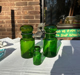 Trio of Matching Green Glass Jars, Including Mini