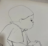 Pair of Brazilian Style Prints of a Cat and Baby, Signed