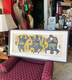 1970s Original Art Oil, Moving Figures Framed
