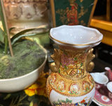 Small Vintage Asian Style Ceramic Orange and White Vase With Gold Details