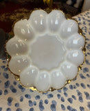 1970s Milk Glass Gold Rimmed Deviled Egg Platter