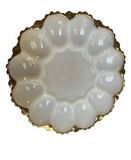 1970s Milk Glass Gold Rimmed Deviled Egg Platter
