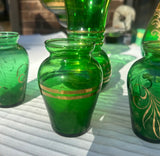 Collection of Venetian Green Glass Serving Pieces With Gold Accents