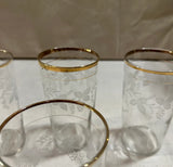 Collection of Gold Rimmed Glasses With Grape Details- Set of 4