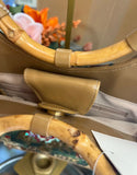 80s Vintage Floral Purse With Bamboo Handles
