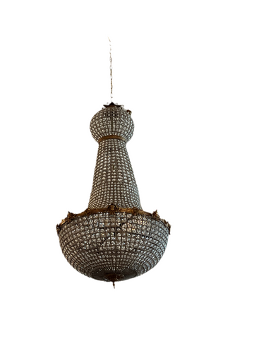 Large Detailed Hollywood Regency Brass and Crystal Chandelier