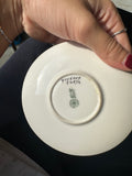 Collection of Small Greek Key Teacups and Saucers- 10 Pieces Total