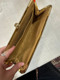 Small Brown Leather Etra Kiss-Lock Clutch With Key Accent