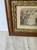 Antique Ladies Print in Wooden Frame