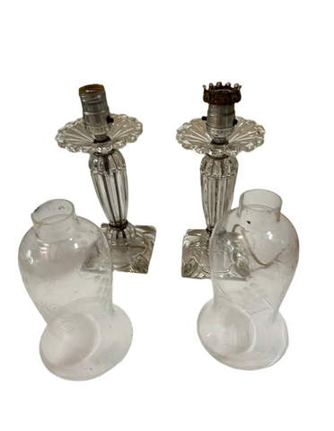 Pair of Glass Table Lamps With Glass Shades