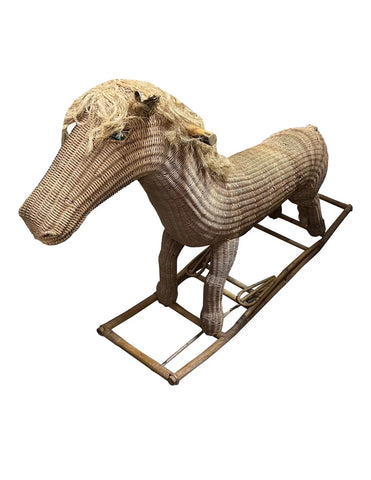 Oversized Vintage Wicker Children's Rocking Horse