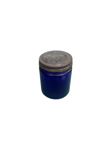 Small Blue Glass Noxema Jar With Silver Lid