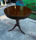 1970s Mid Century Modern Wooden Round Side Table With Brass Claw Feet