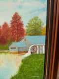 Watermill and Colorful Foliage Landscape Painting on Canvas, Signed by the Artist, Framed