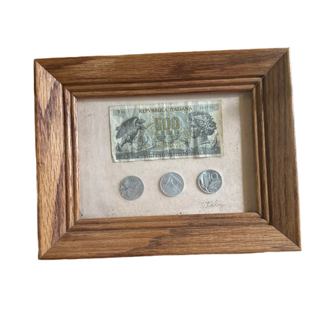 Vintage Framed Italian Currency Memorabilia