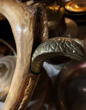 Wooden Carved Vintage Cane With Brass Snake and Braided Accents