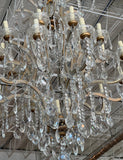 1980s Large Crystal and Brass Chandelier