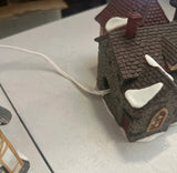 Pair of Christmas Village Ceramic Light Up Houses