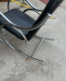 Chrome and Black Leather Vintage Modern Style Rocking Chair