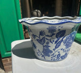 1970s Blue and White Floral Ceramic Planter