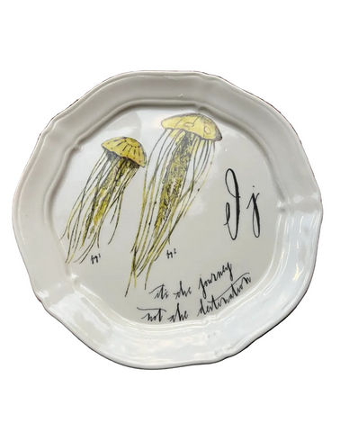 Vintage Ceramic Decorative Plate With Jellyfish Accents