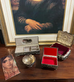 Vintage Collection of Small Silver Jewelry Boxes With Velvet Lining and Catchall- Set of 4