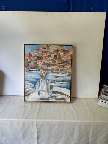 Painting Greece Tourist Scene on Canvas