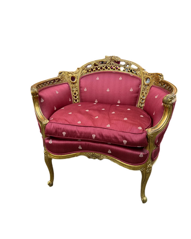 (Rentable Only) Red Bee Fabric Cushioned Chair With Gold Accents