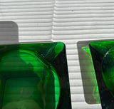 Pair of Stackable Green Glass Square Ashtrays