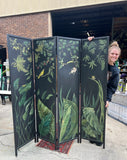 Hand Painted and Signed by the Artist Black Foliage Screen Divider