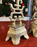 Solid Brass Heavy Chinoiserie Pair of Candle Holders