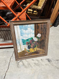 Framed Wooden Floral Painting, Signed by Artist