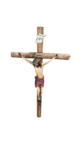 Large Religious Wooden Jesus on the Cross Sculpture