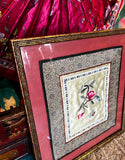Hand Embroidered Vintage Asian Style Silk Artwork, Framed