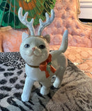 Vintage Lennox Ceramic Christmas Cat With Reindeer Antlers