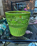 Boho Vintage Lime Green Wicker Basket