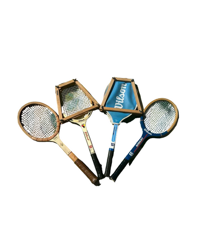 Collection of Vintage Wilson Wooden Tennis Rackets, Cover, and Guards