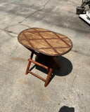Small Oval Wicker and Wooden Fold Up Side Table