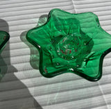 Pair of Green Glass Star Candlestick Holders