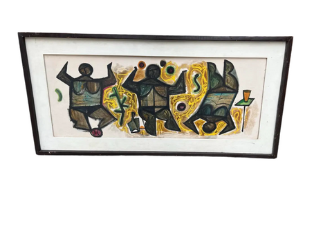 Leon Dusso Figurative African Style Painting in Frame
