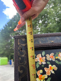 Vintage Black Hand Painted Screen With Floral and Textile Details