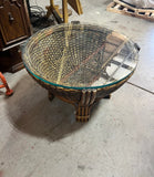 Bamboo Drum Glass Top Coffee Table